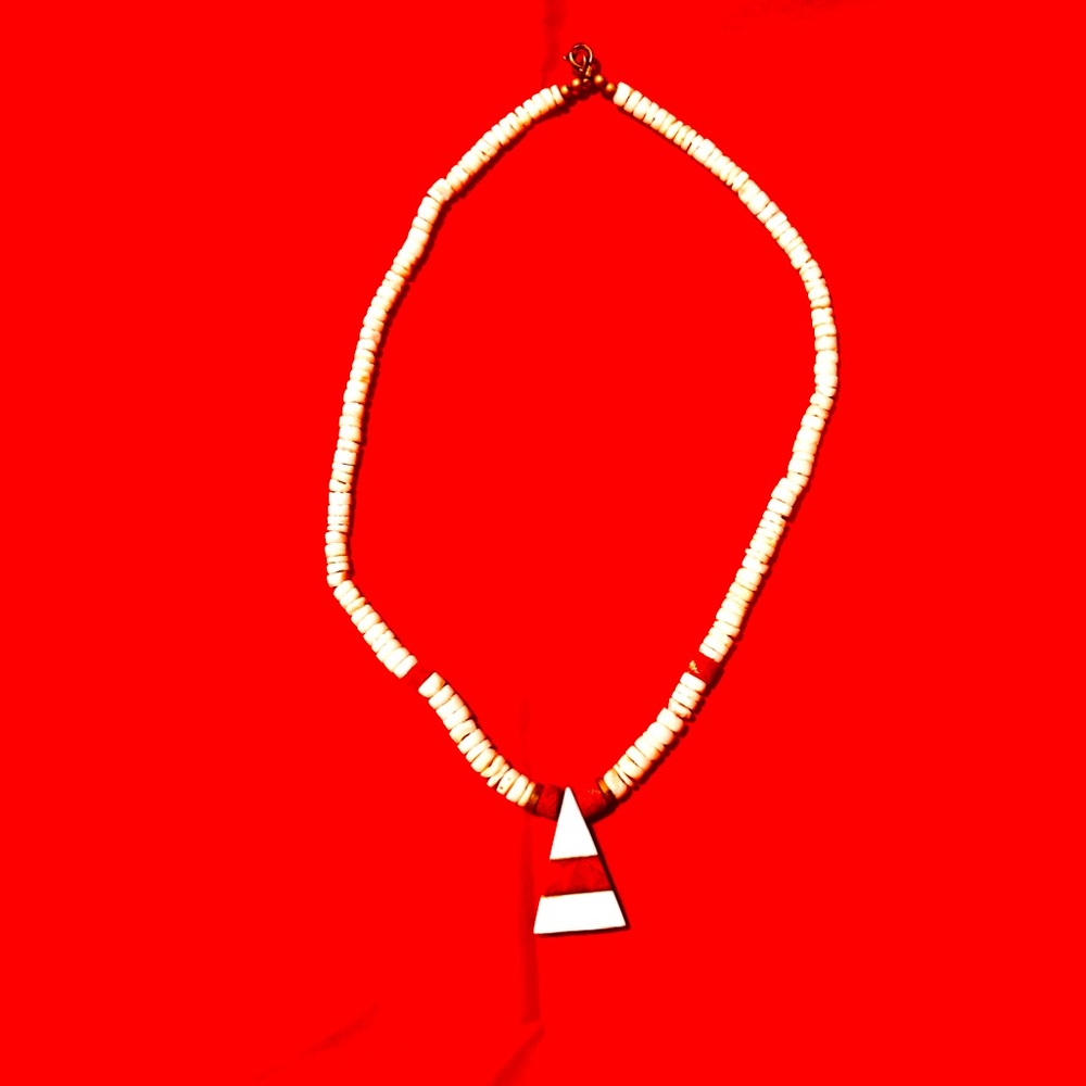 Vintage red and white triangle pendant necklace